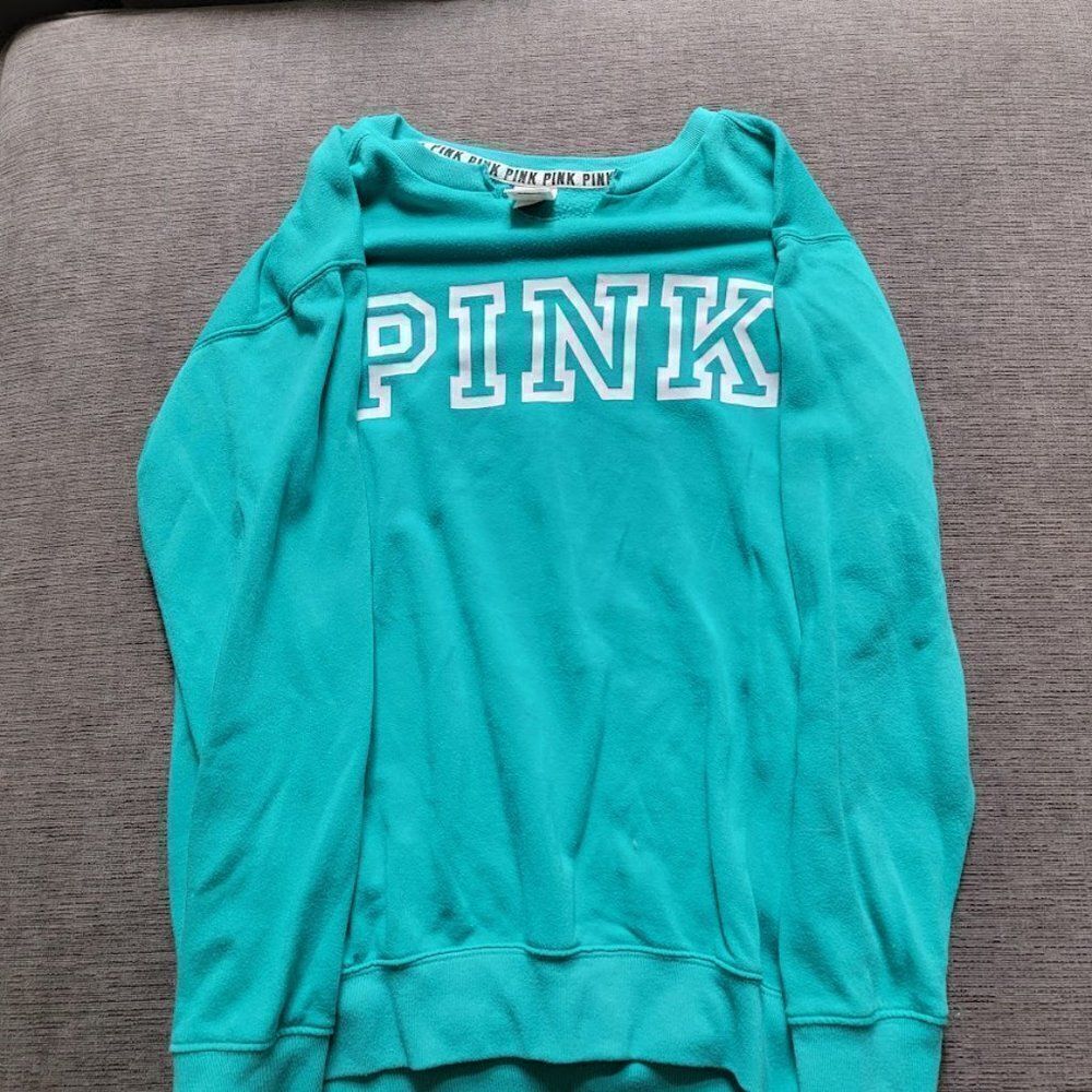 Victoria's Secret Pink Logo Women Blue Crew Neck Long Sleeve Sweatshirt …